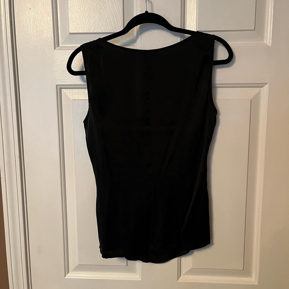 Caché Silk Sleeveless Fitted Black Top Sz L Shirt Ruffle Dressy Cocktail Women - Picture 9 of 13